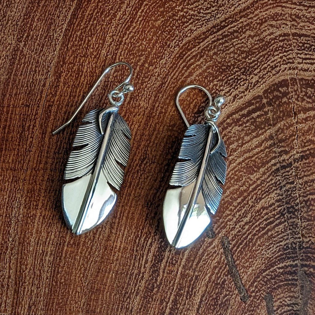 Full Front Sterling Silver Feather Earrings View