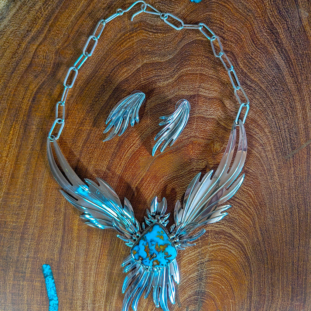 Sterling Silver Winged Necklace and Earrings Set Complete View