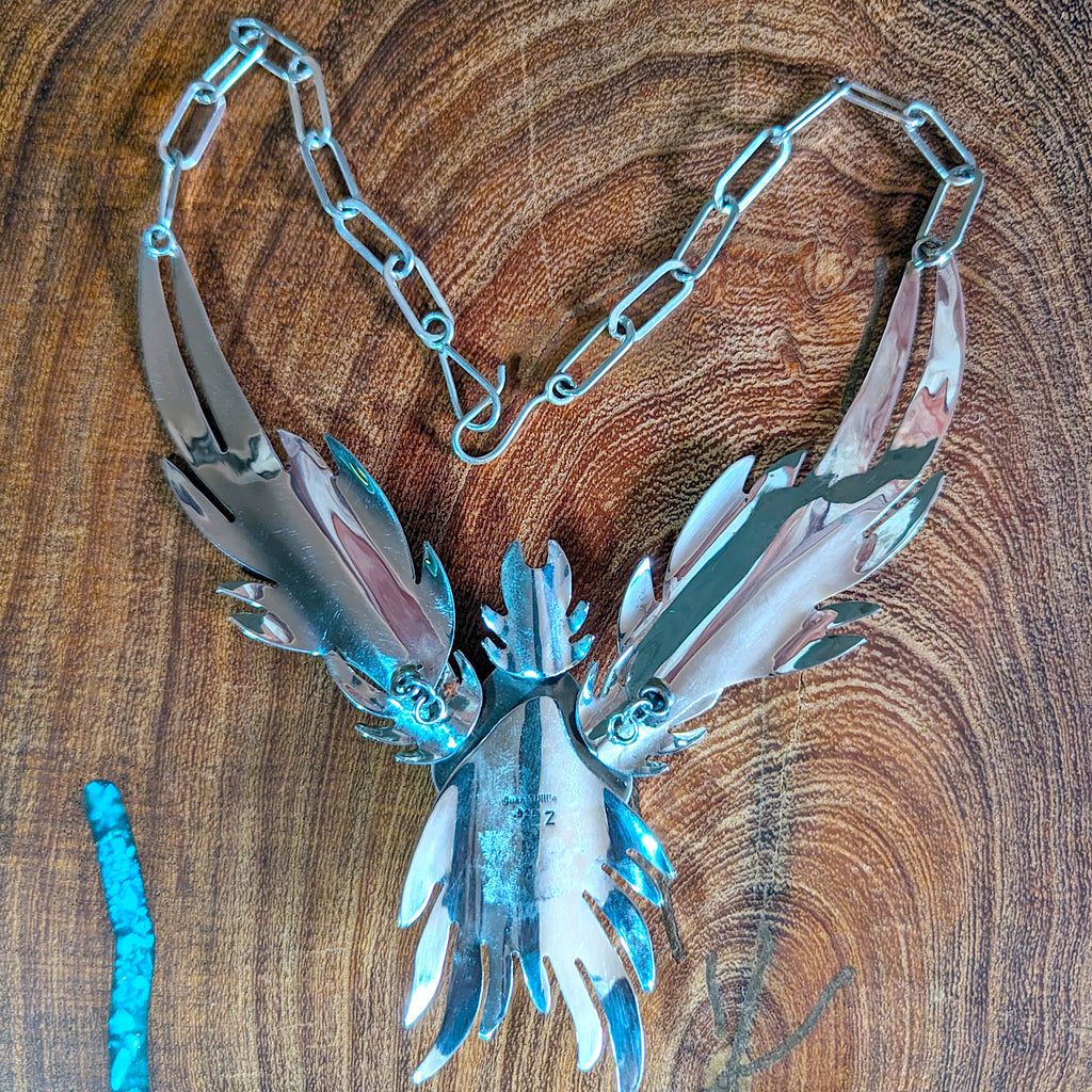 Sterling Silver Winged Necklace Back View with Hook