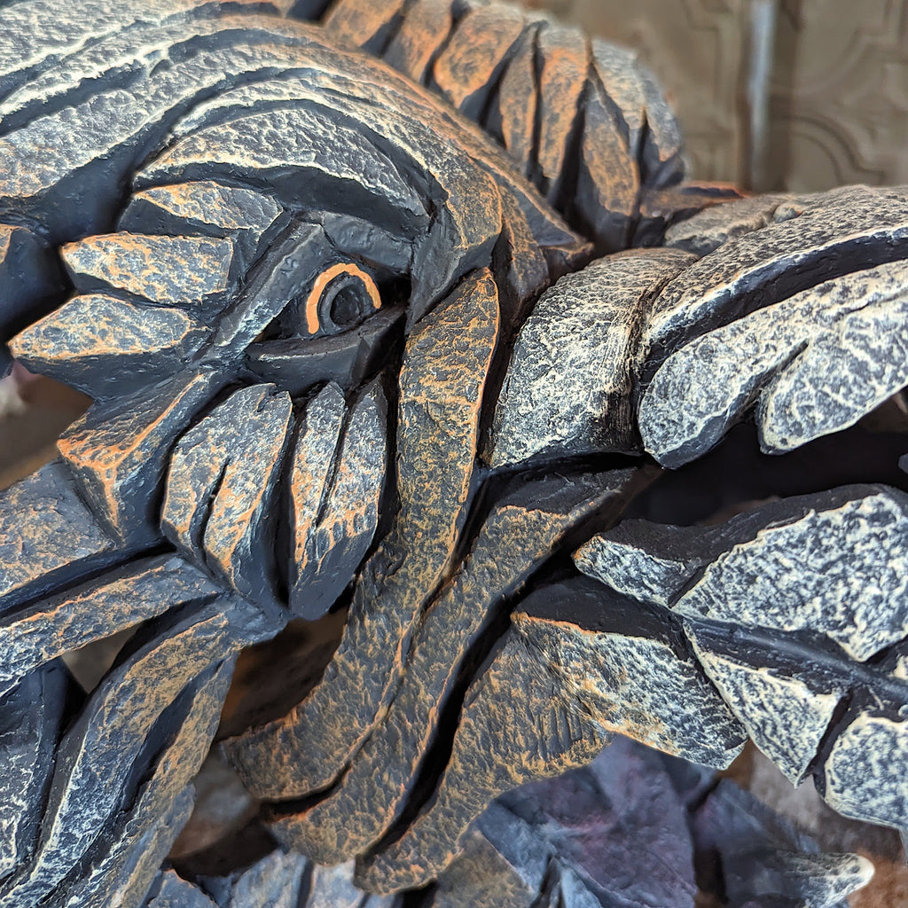 Close eye detail of "Bear Head" Edge Sculpture by Matt Buckley
