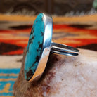 Sterling silver ring with Kingman turquoise set in the eclipse bezel.