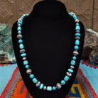 Kingman turquoise necklace with alternating turquoise beads and fluted sterling silver beads