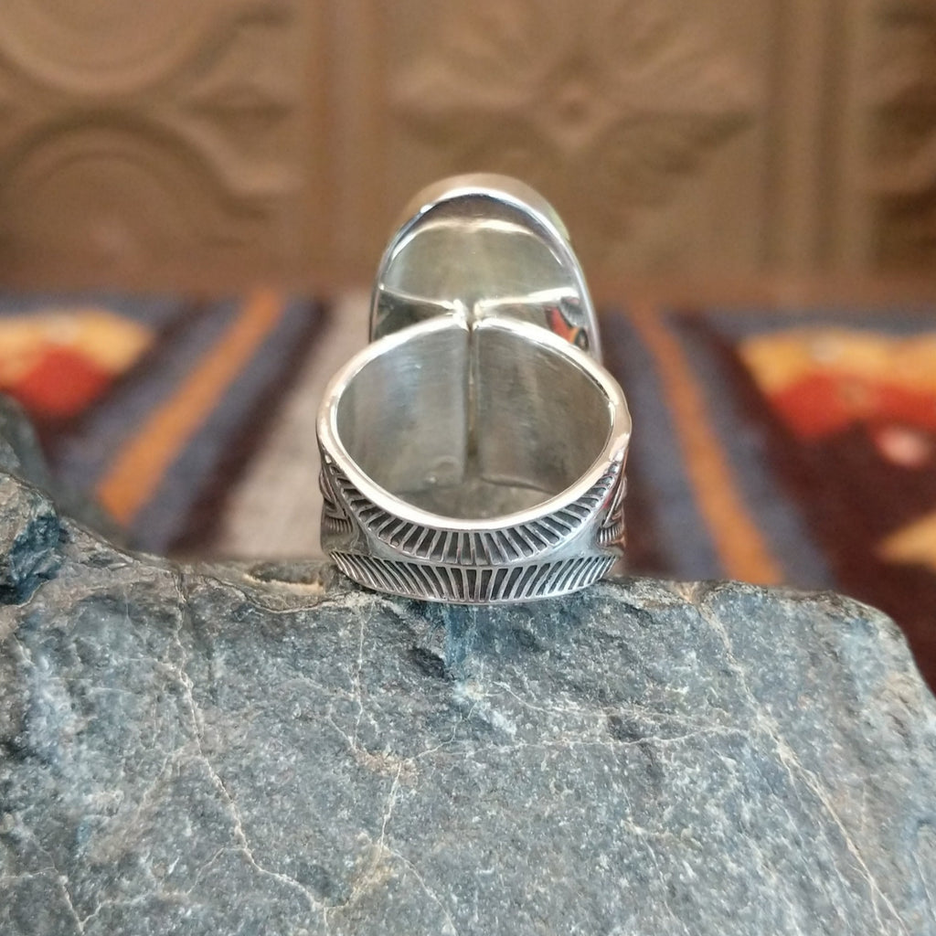 The back of the ring showcases the intricate band details.