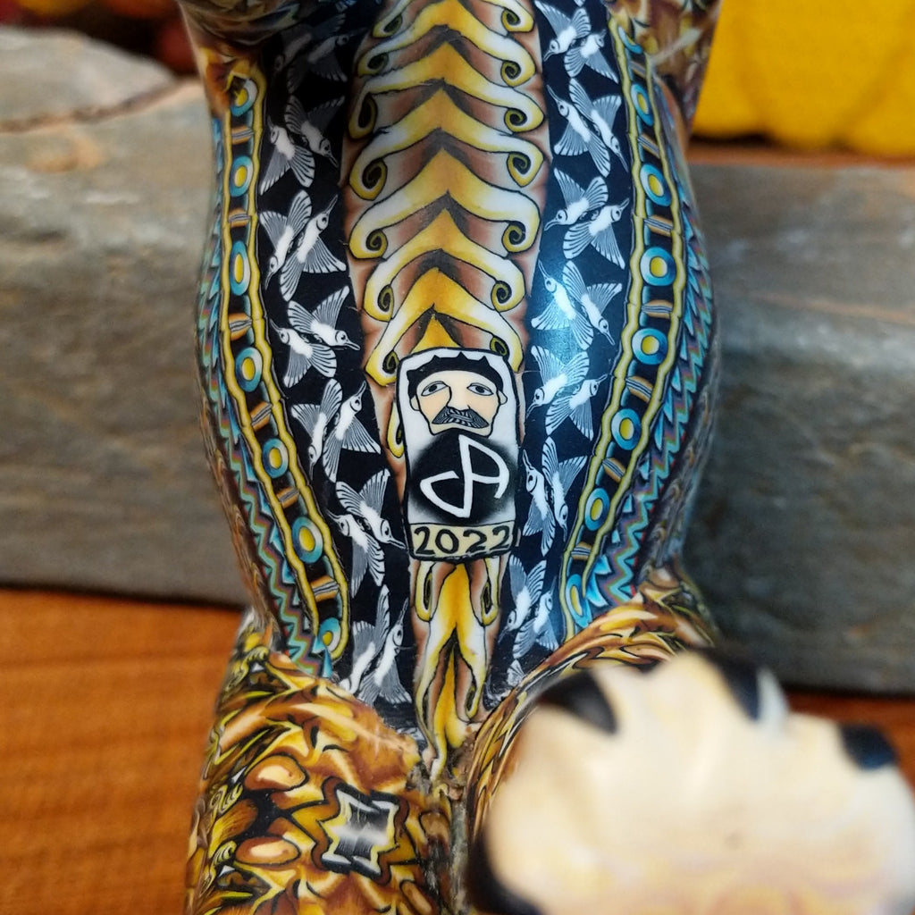 A close-up view of the year the lioness was made on the underside.