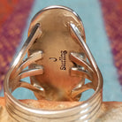 Long Oval Wild Horse Ring by John King featuring a large Wild Horse stone with brown, rust, cream, and white matrix set in Sterling Silver with detailed silverwork and a split-shank band; artisan and Sterling Silver stamp.