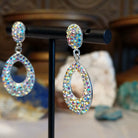 Austrian crystal loop earrings with multicolored crystals and sterling silver.