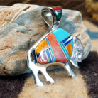 Sterling silver buffalo pendant with multistone inlay.