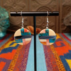 Multistone Circle Earrings by A. Medina with geometric stone and shell mosaic inlay.