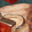 Multistone trio ring by Ann Curley, featuring blue lapis, green turquoise, and red spiny oyster shell set in a handcrafted sterling silver ring with a contemporary design.  Artisan and Sterling Silver stamp.