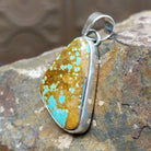 Sterling silver triangular pendant with #8 turquoise set in the bezel.