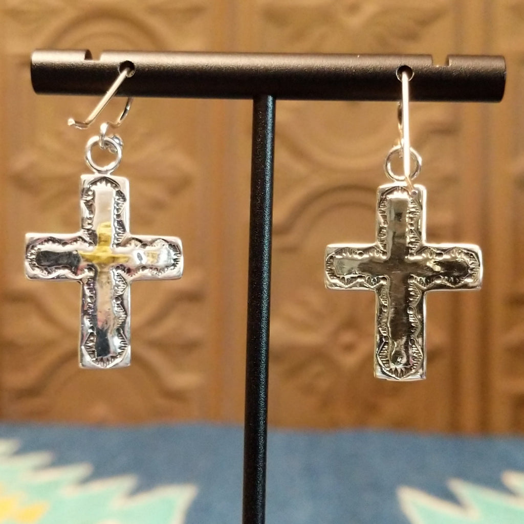 Sterling silver backings of the cross earrings.