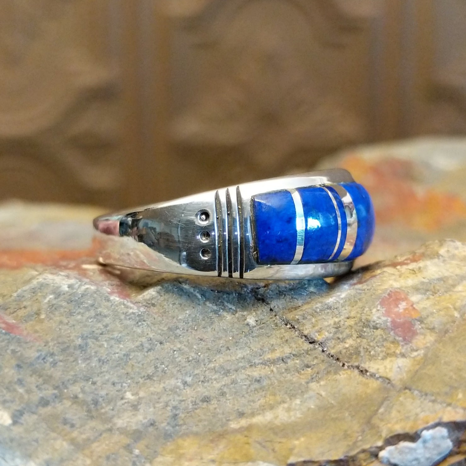 Sterling silver ring with inlaid lapis.