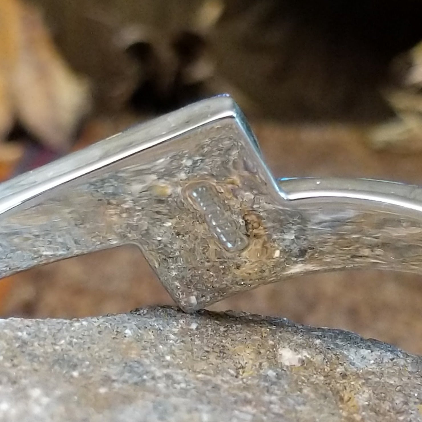 Close-up of the sterling silver hallmark.