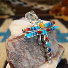 Sterling silver dragonfly pendant with multistone inlay.