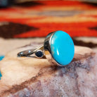 Sterling silver ring with Kingman turquoise set in the round bezel.