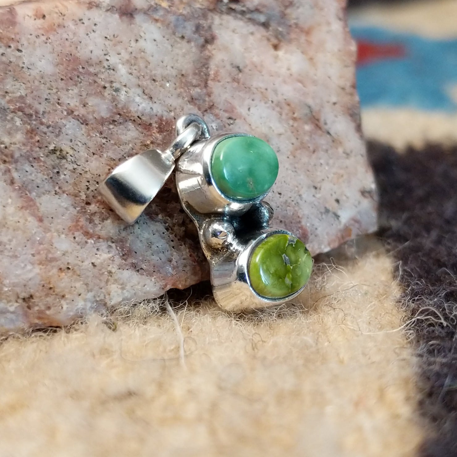 Sterling silver pendant with Sonoran gold turquoise set in the stacked bezel.