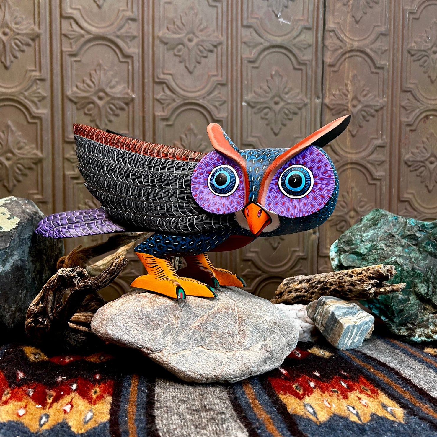 Oaxacan Owl Wood Carving by Damian & Beatriz Morales GF-OAX-0010