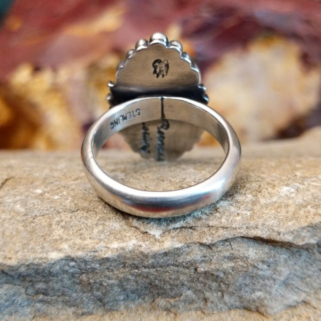 Polished sterling silver band of the ring.