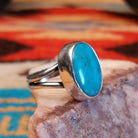Sterling silver ring with Kingman turquoise set in the oval bezel.