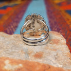 Oval lapis silver ring by Bernyse Chavez with graduated geometric silverwork.