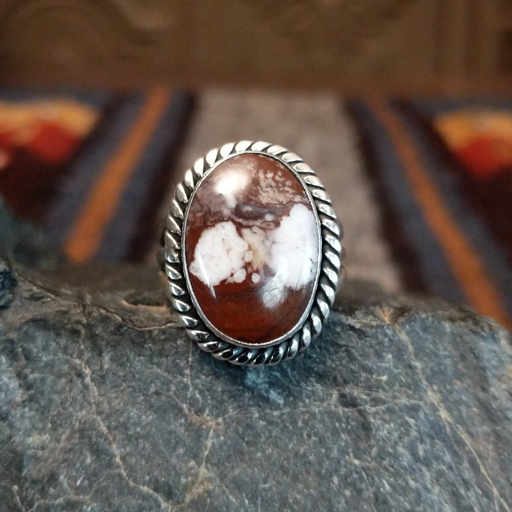 Wild horse stone set in a sterling silver twisted rope bezel.