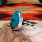 Sterling silver ring with Kingman turquoise set in the large, oval bezel.