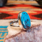 Sterling silver ring with Kingman turquoise set in the large, oval bezel.