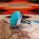 Sterling silver ring with Kingman turquoise set in the large oval bezel.