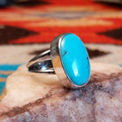 Sterling silver ring with Kingman turquoise set in the large oval bezel.