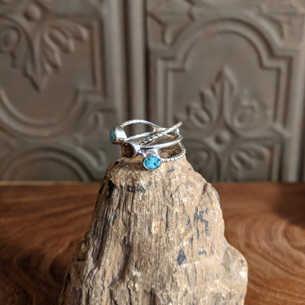 Arizona Sand & Turquoise Triple Sterling Silver Ring by Dune Jewelry GJ-RNG-0037
