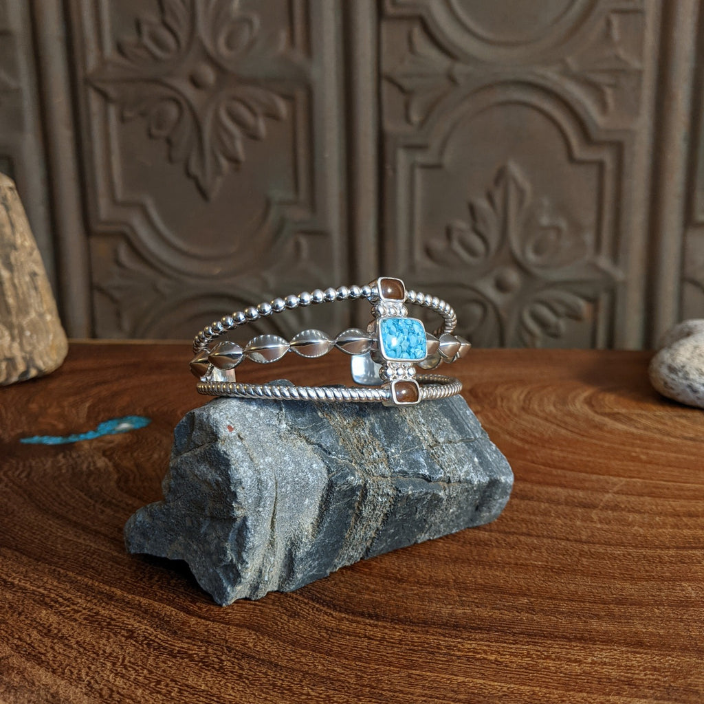 Arizona Sand & Turquoise Quadrate Sterling Silver Bracelet by Dune Jewelry GJ-BRC-0037