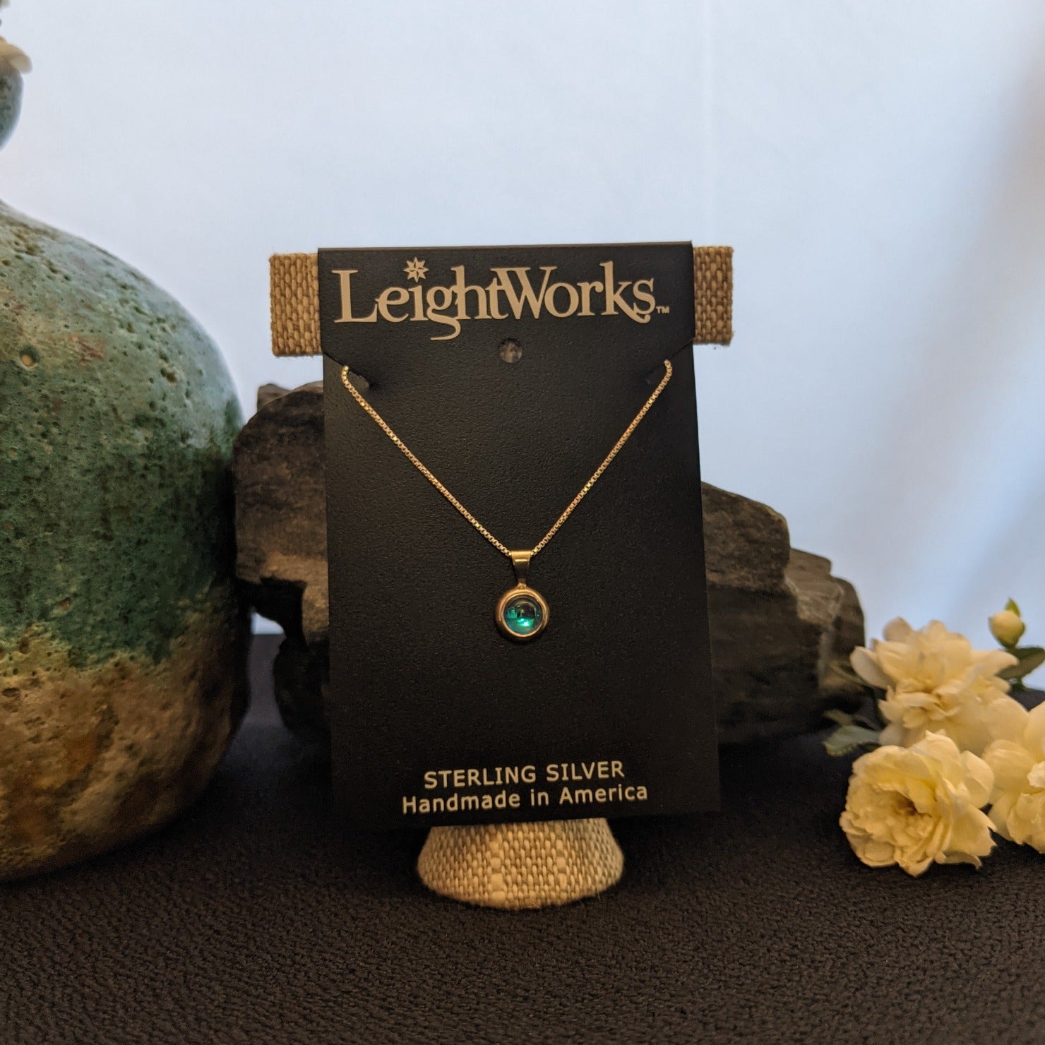 Tiny Pendant Sterling Silver Necklace by LeightWorks GJ-NKL-0014 (Aqua)