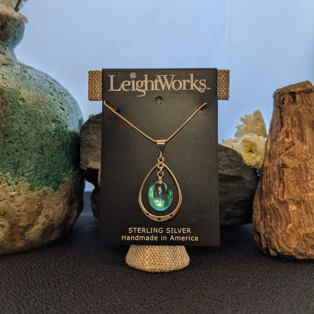 Ringed Crystal Sterling Silver Necklace by LeightWorks GJ-NKL-0015 (Aqua)