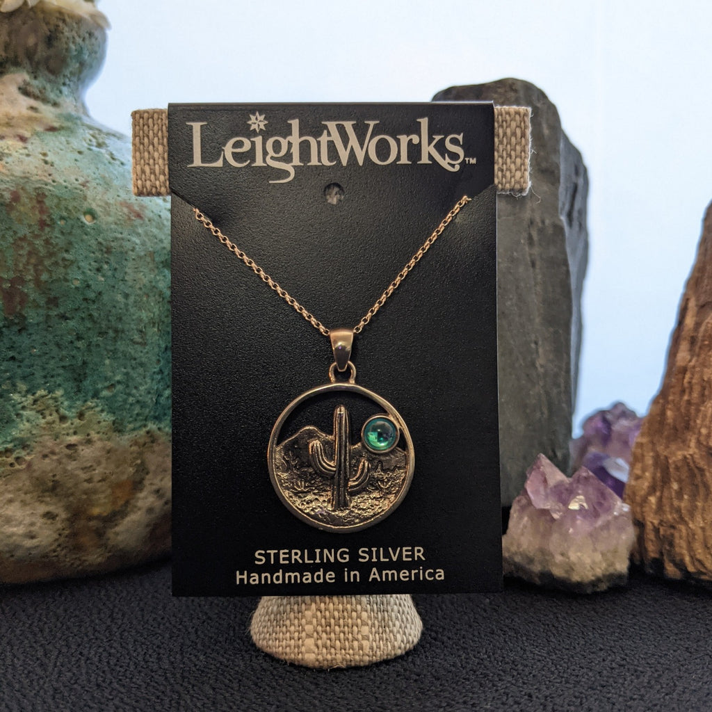 Cactus Pendant Sterling Silver Necklace by LeightWorks GJ-NKL-0008 (Aqua)
