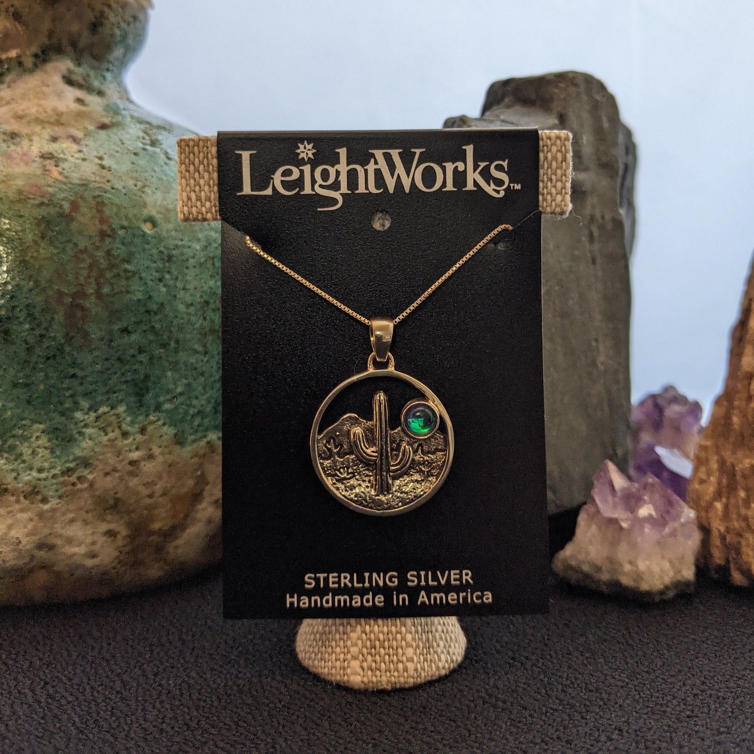 Cactus Pendant Sterling Silver Necklace by LeightWorks GJ-NKL-0008 (Green)