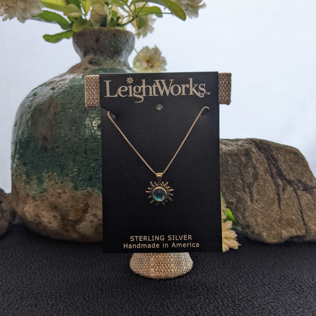Sun Pendant Sterling Silver Necklace by LeightWorks GJ-NKL-0017 (Aqua)
