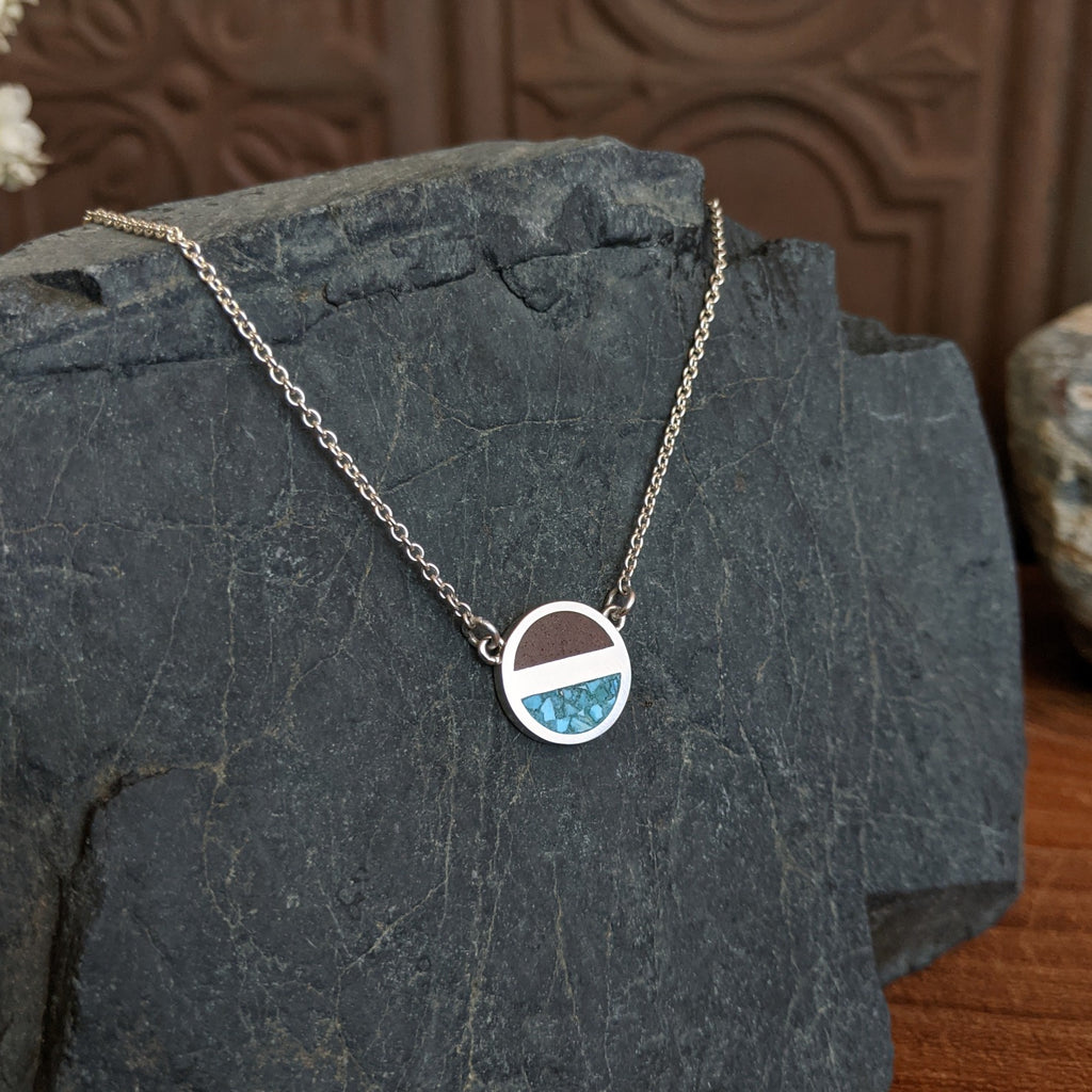 Arizona Sand & Turquoise Sterling Silver Circle Horizon Necklace by Dune Jewelry GJ-NKL-0018