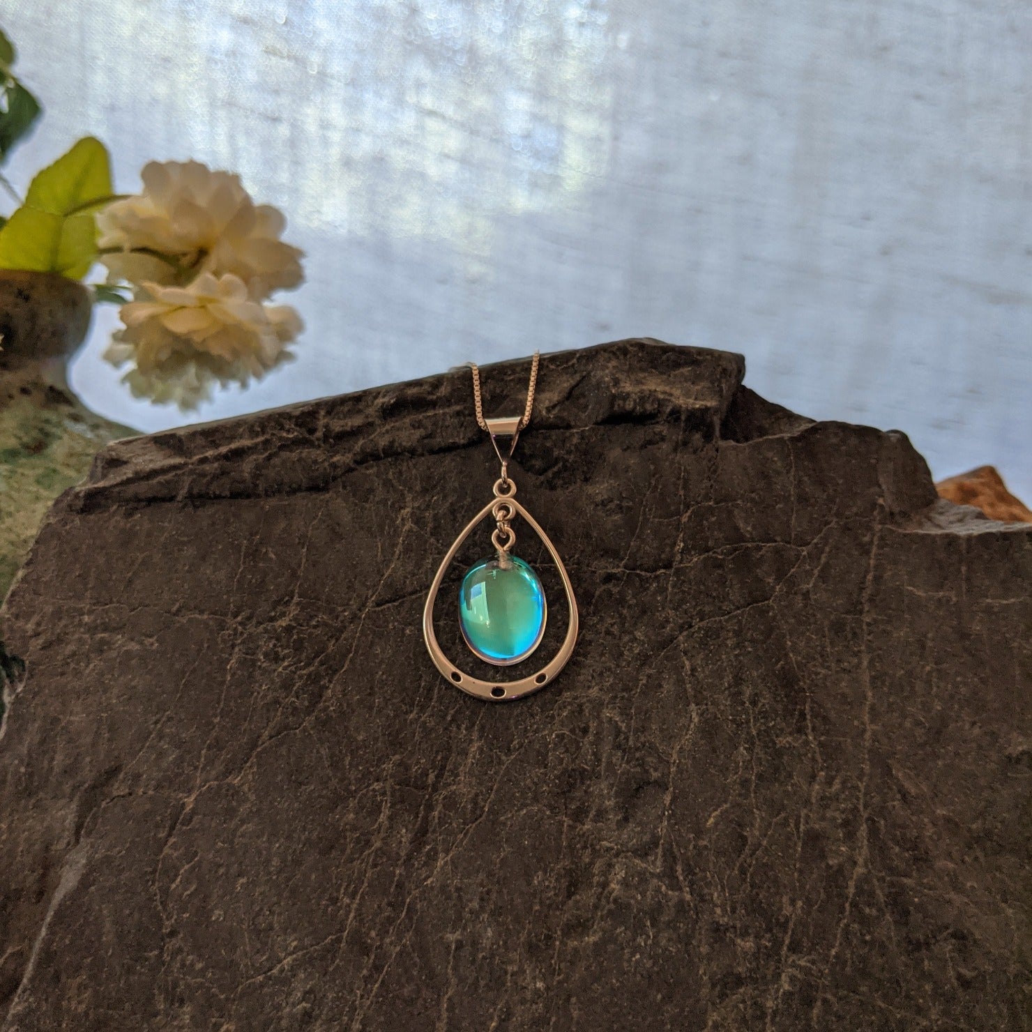 Ringed Crystal Sterling Silver Necklace by LeightWorks GJ-NKL-0015 (Aqua)