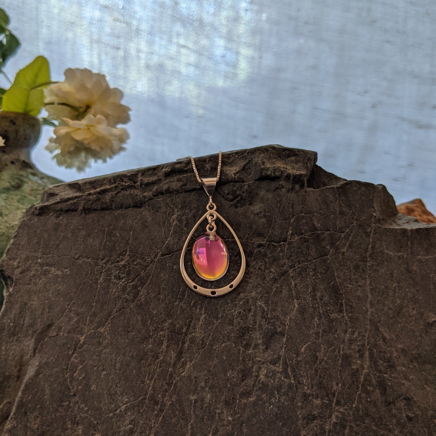 Ringed Crystal Sterling Silver Necklace by LeightWorks GJ-NKL-0015 (Pink)