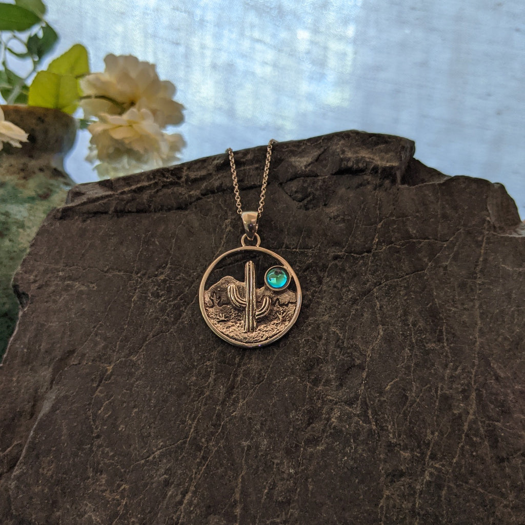 Cactus Pendant Sterling Silver Necklace by LeightWorks GJ-NKL-0008 (Aqua)
