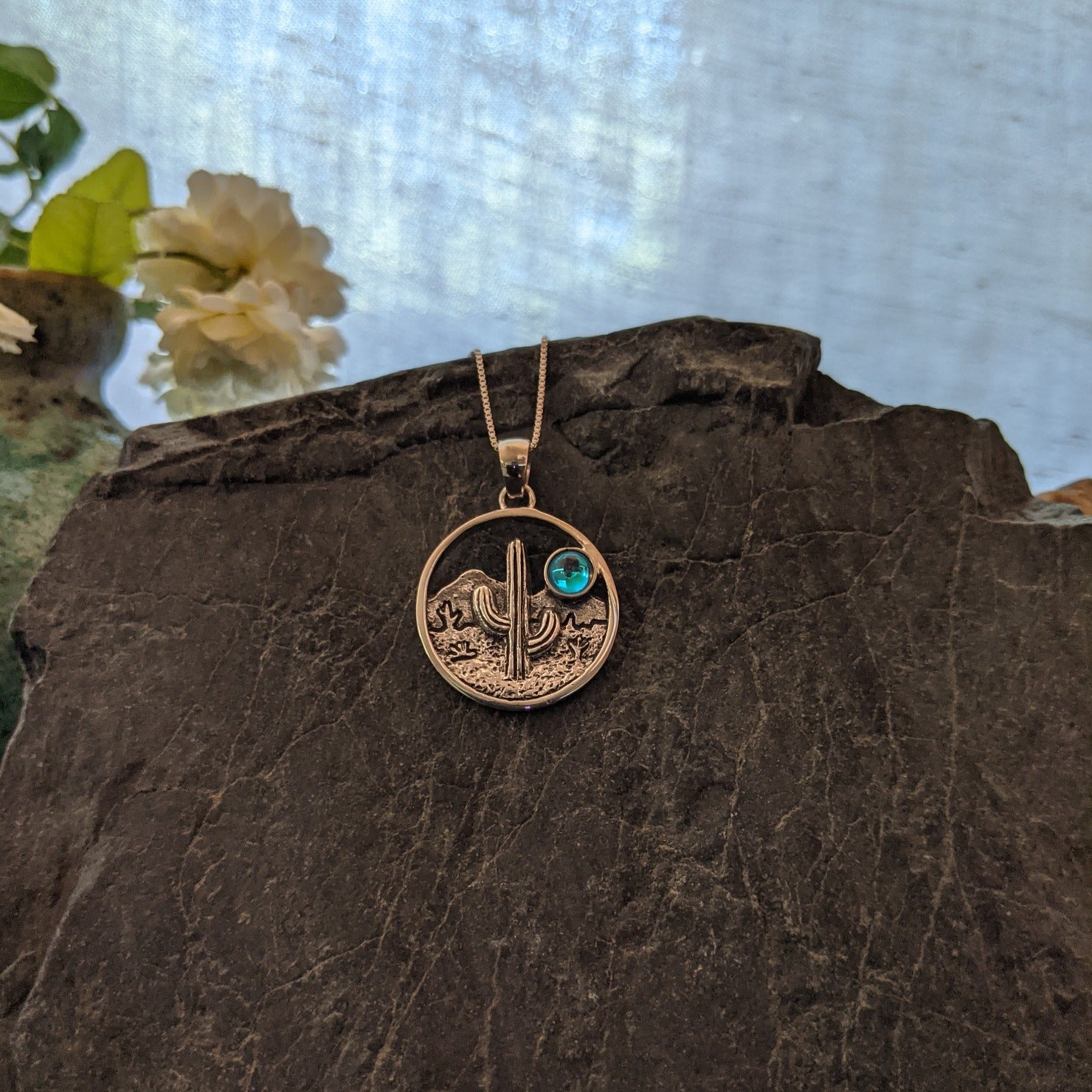 Cactus Pendant Sterling Silver Necklace by LeightWorks GJ-NKL-0008 (Blue)