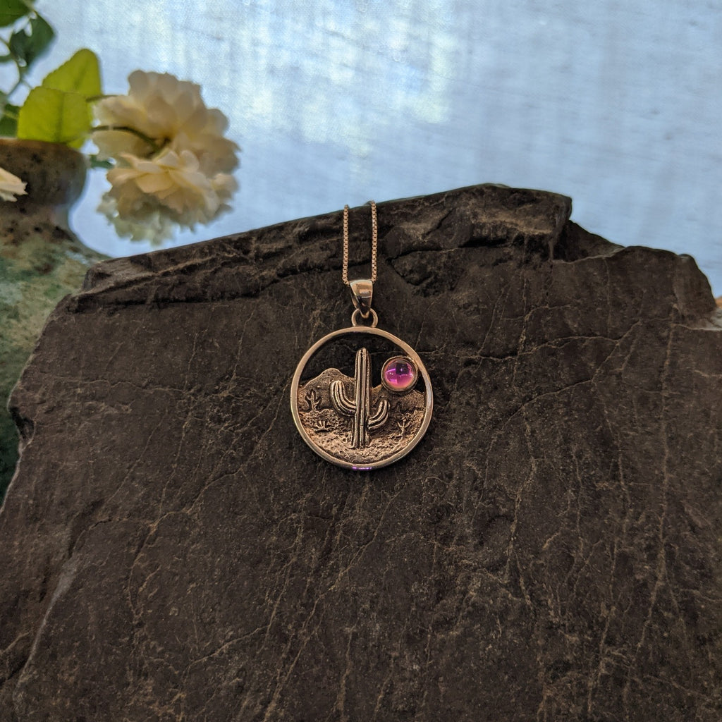 Cactus Pendant Sterling Silver Necklace by LeightWorks GJ-NKL-0008 (Pink)