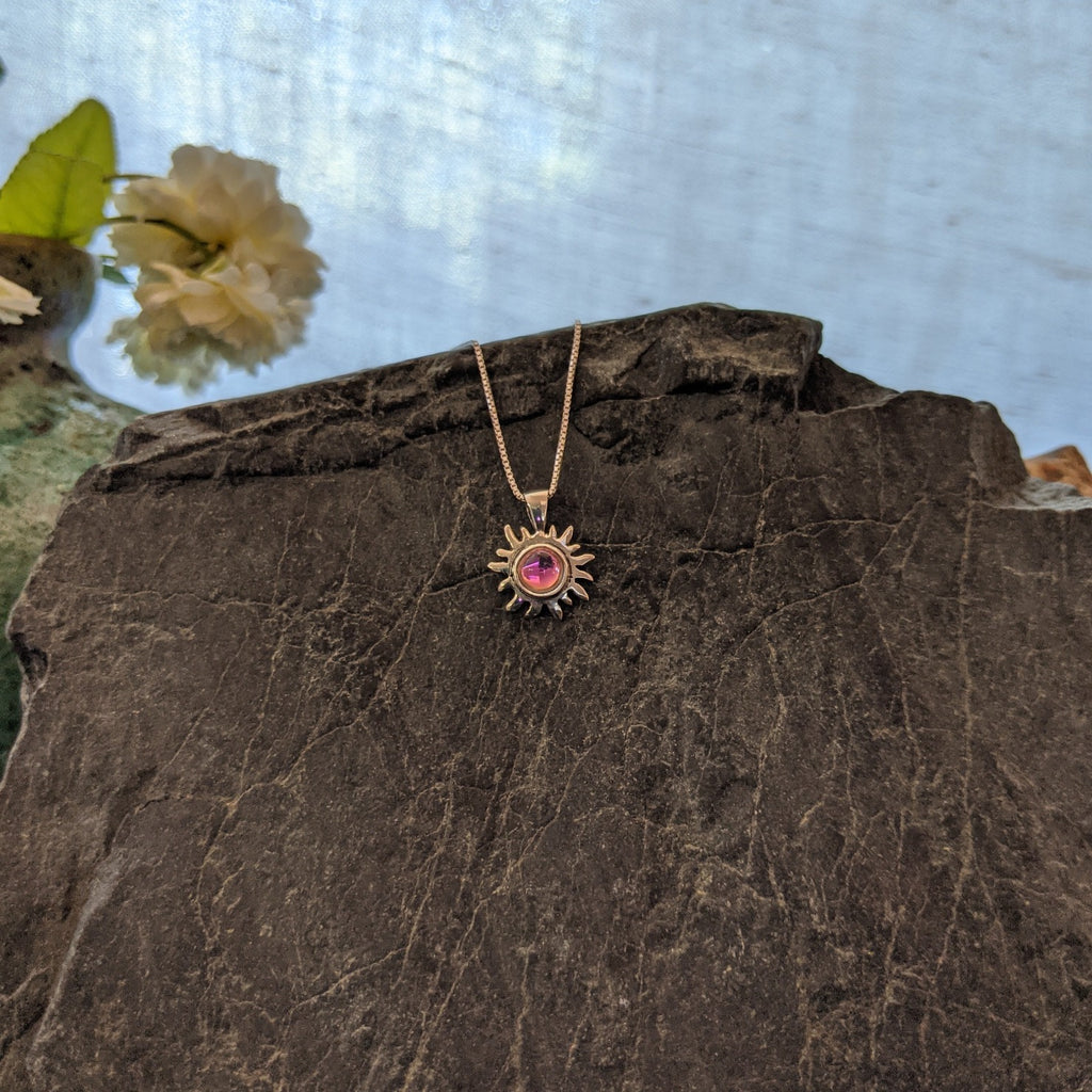 Sun Pendant Sterling Silver Necklace by LeightWorks GJ-NKL-0017 (Pink)