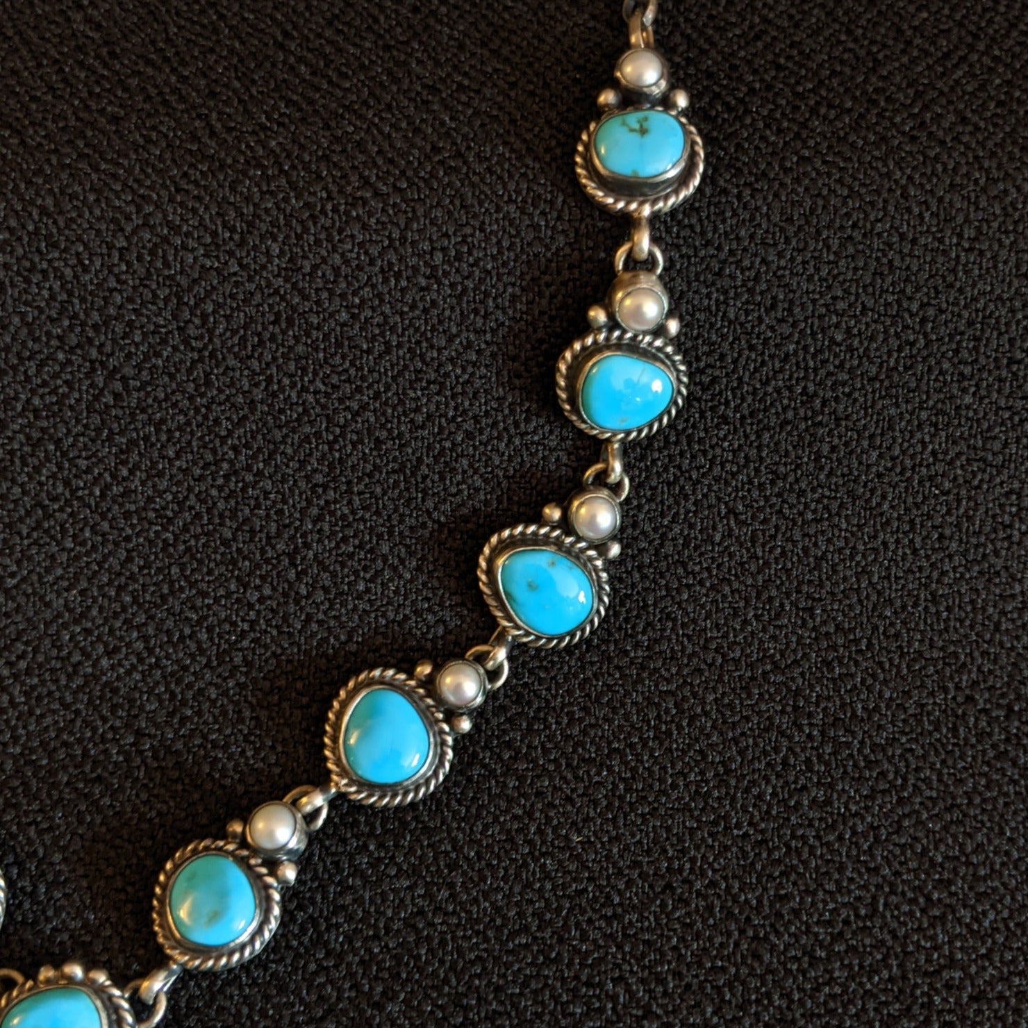 Navajo Made Bluebird Turquoise & Freshwater Pearl Necklace Set by L.D. GJ-JWS-0014