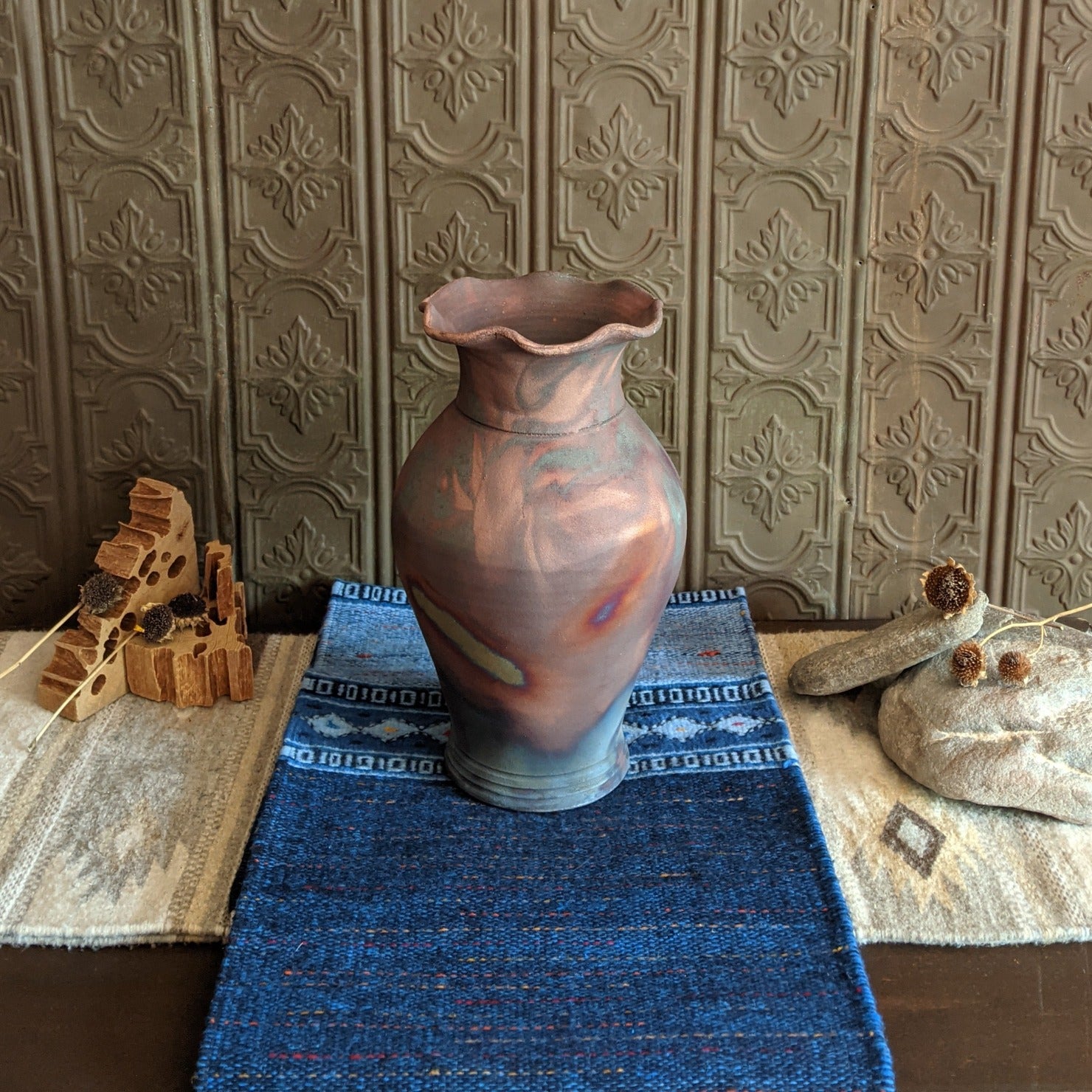 Large Rippled Raku Vase by Jim Calhoun GF-0154
