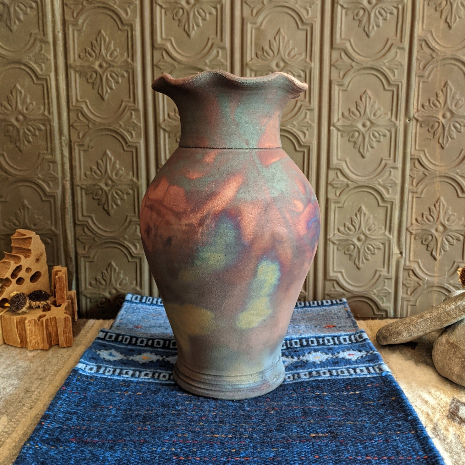 Large Rippled Raku Vase by Jim Calhoun GF-0154