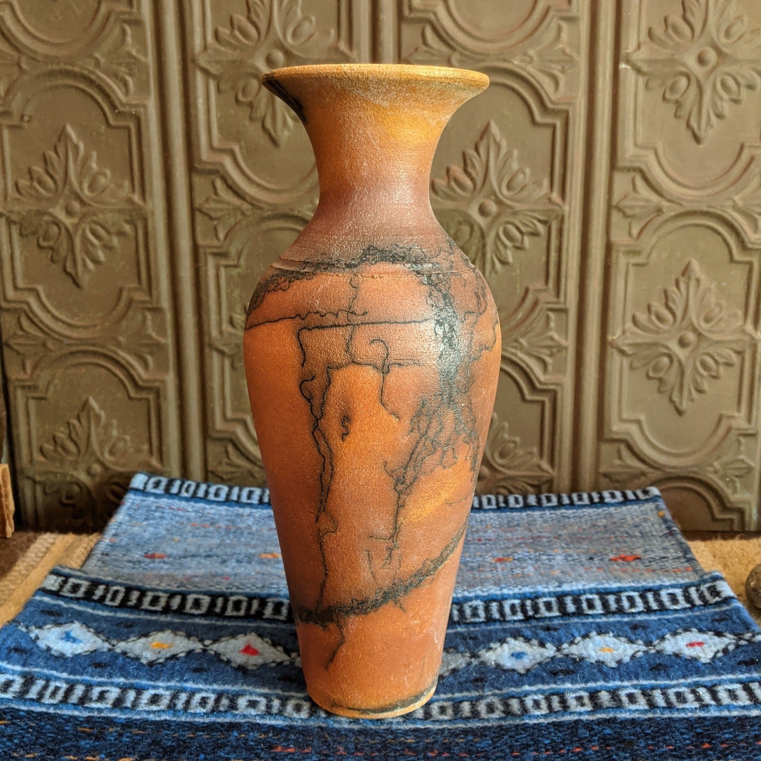 Slender Terracotta Horsehair Vase by Jim Calhoun GF-0159