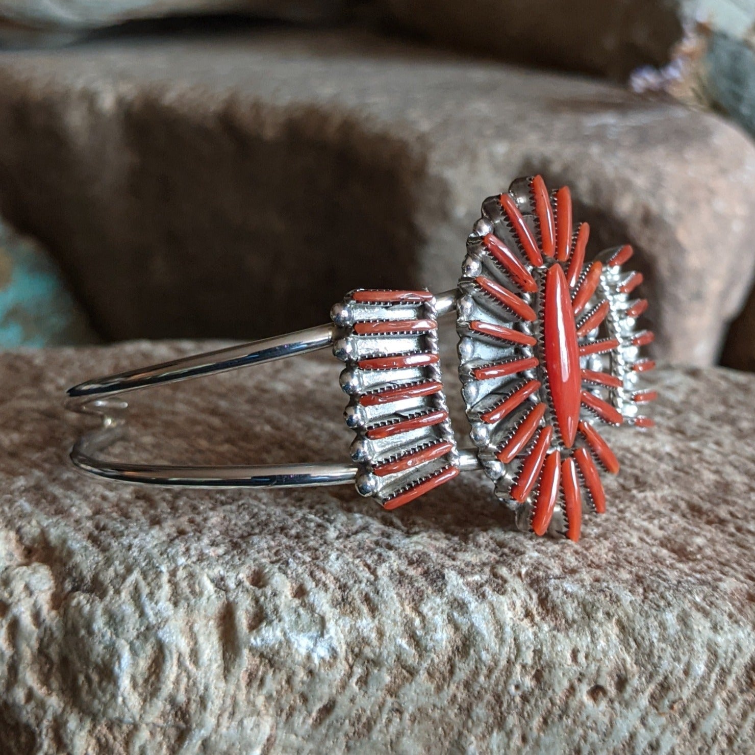 Zuni Needlepoint Red Coral Cuff by Carla Laconsello GJ-BRC-0073