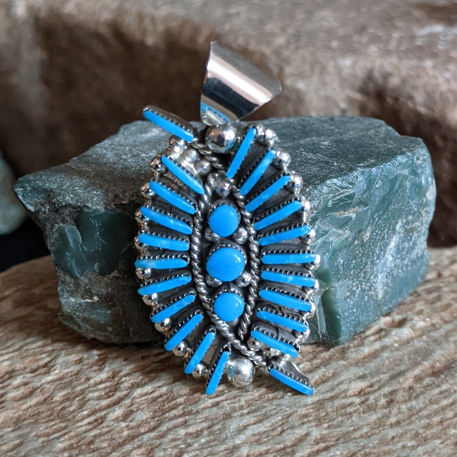 Zuni Needlepoint Turquoise Pendant by Carla Laconsello GJ-PND-0039