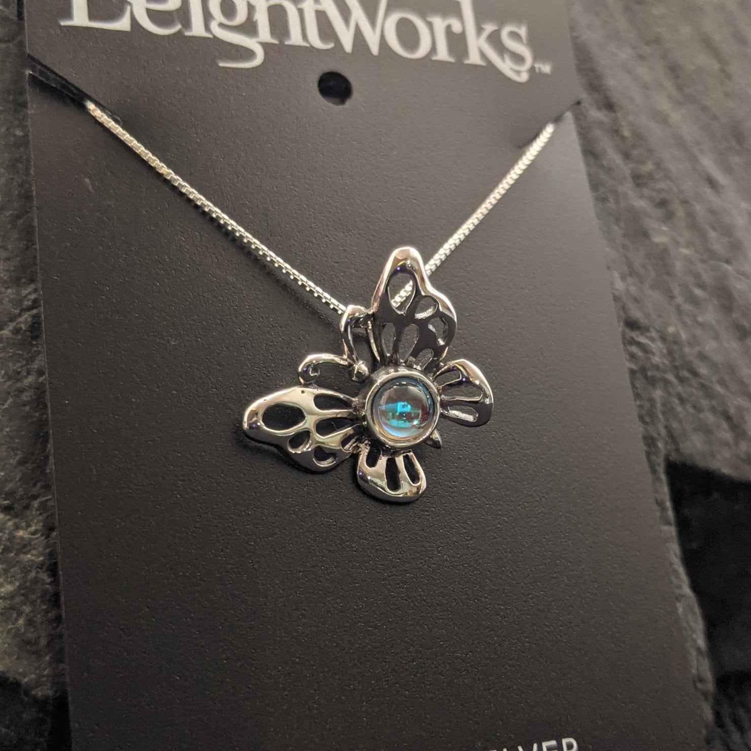 Butterfly Sterling Silver Necklace by Leightworks GJ-NKL-0028 (Aqua)